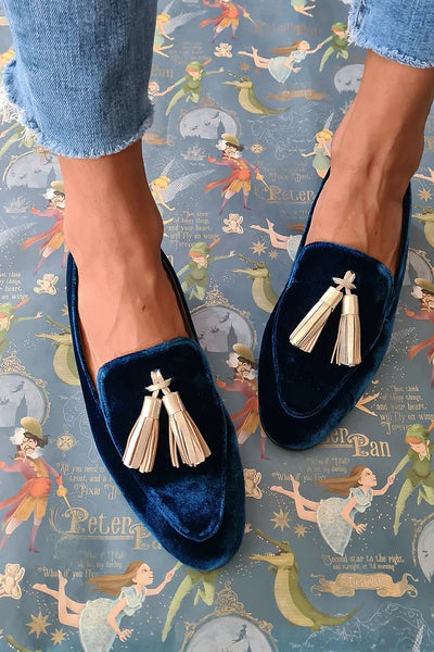 DORIS MIDNIGHT ELEGANCE LOAFERS WITH CHAMPAGNE TASSELS