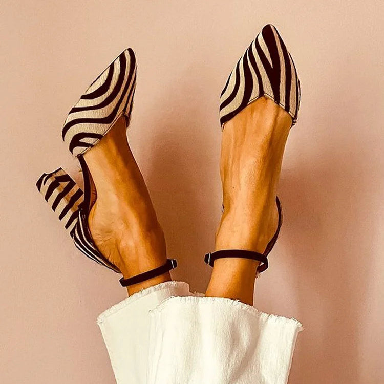 BEVERLY ZEBRA-PRINT POINTED TOE PUMPS WITH ANKLE STRAP