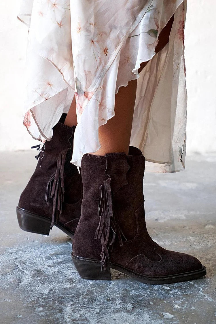 Helen | Suede Ankle Boots with Fringe