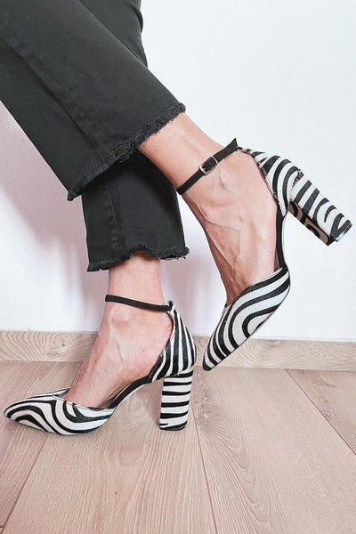 SHIRLEY ZEBRA PRINT PUMPS WITH ANKLE STRAP