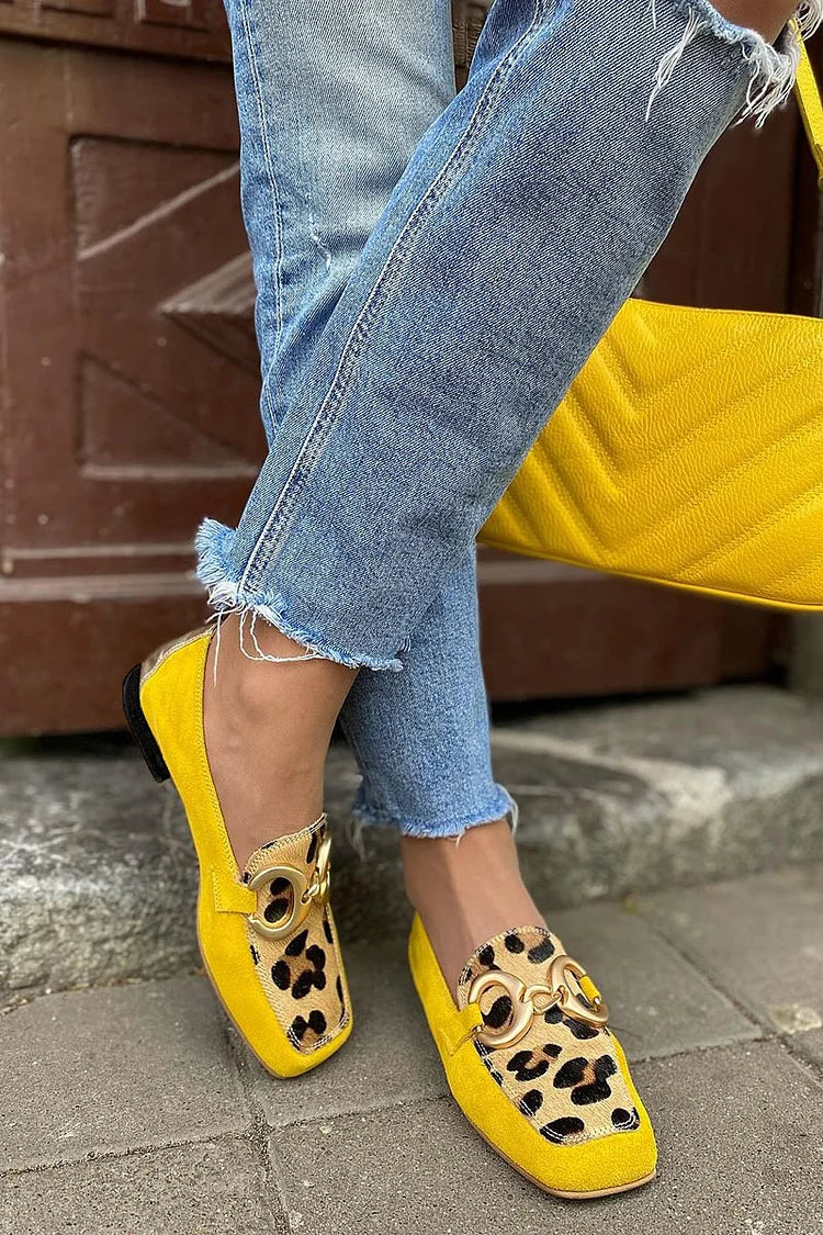BONNIE YELLOW LOAFER WITH ANIMAL PRINT DETAIL