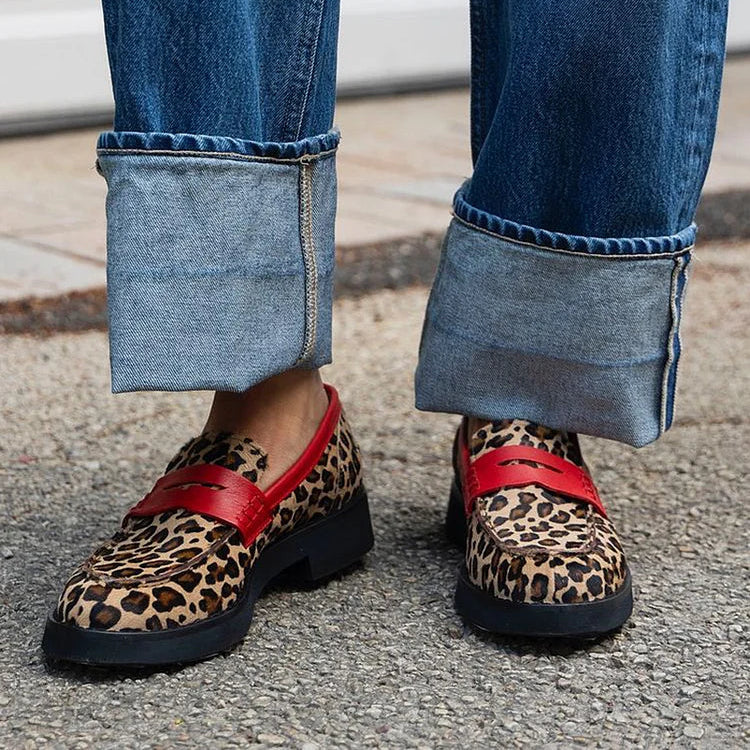 VIRGINIA LEOPARD PRINT LOAFER WITH RED DETAIL