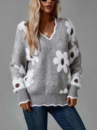 Sandra | Elegant V-Neck Floral Sweater
