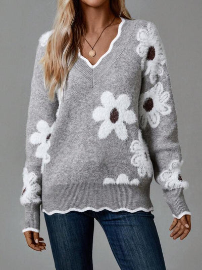Sandra | Elegant V-Neck Floral Sweater
