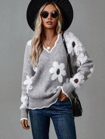 Sandra | Elegant V-Neck Floral Sweater
