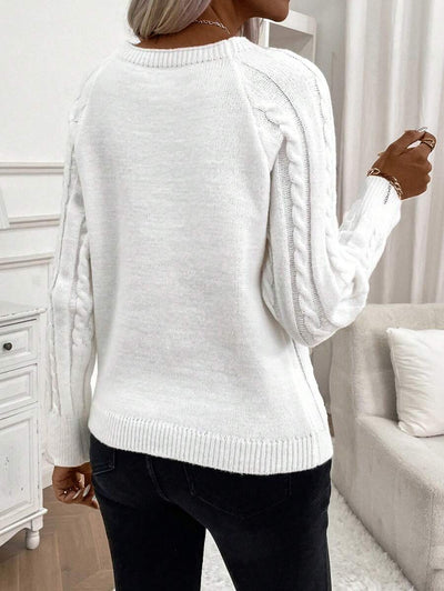 Hillary | Button-Detail Cable Knit Sweater