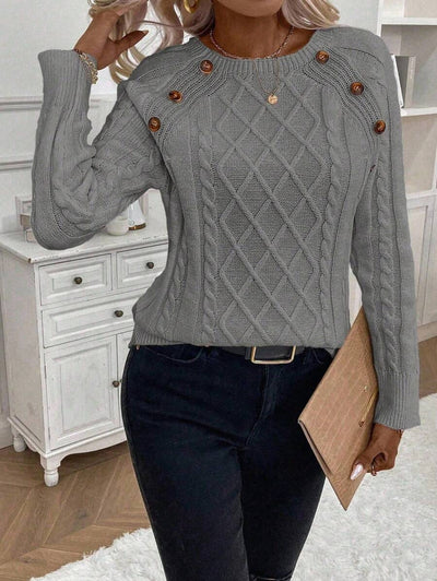 Hillary | Button-Detail Cable Knit Sweater