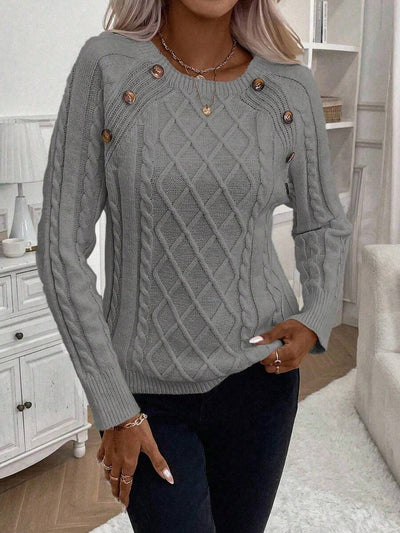 Hillary | Button-Detail Cable Knit Sweater