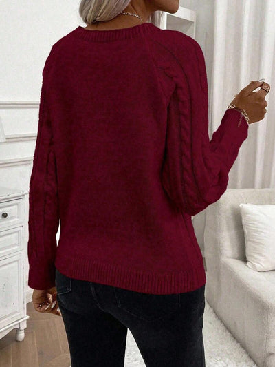 Hillary | Button-Detail Cable Knit Sweater