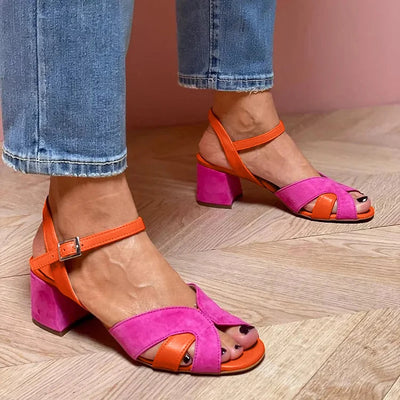 Pamela | Colour Block Sandals with Comfortable Heel