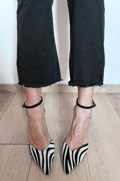 SHIRLEY ZEBRA PRINT PUMPS WITH ANKLE STRAP