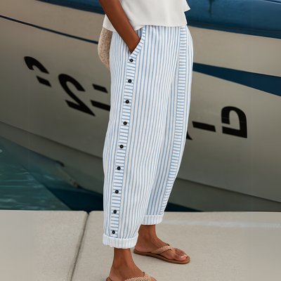 Sarah - Seabreeze Stripe Button Trousers