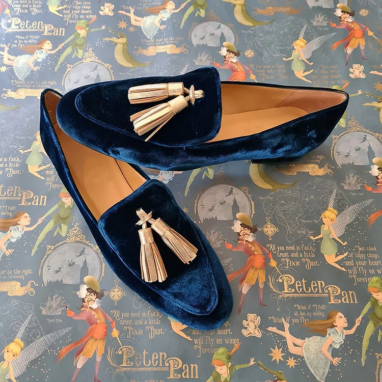 DORIS MIDNIGHT ELEGANCE LOAFERS WITH CHAMPAGNE TASSELS