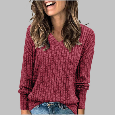 Alicia | Comfy V-Neck Long Sleeve Sweater