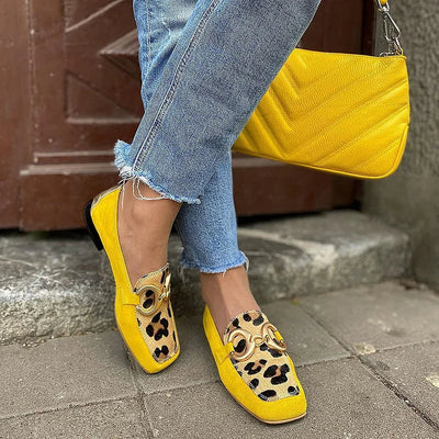 BONNIE YELLOW LOAFER WITH ANIMAL PRINT DETAIL