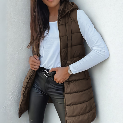 Yasmine - Casual Sleeveless Hood Long Puffer Vest