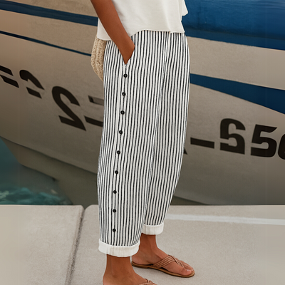 Sarah - Seabreeze Stripe Button Trousers