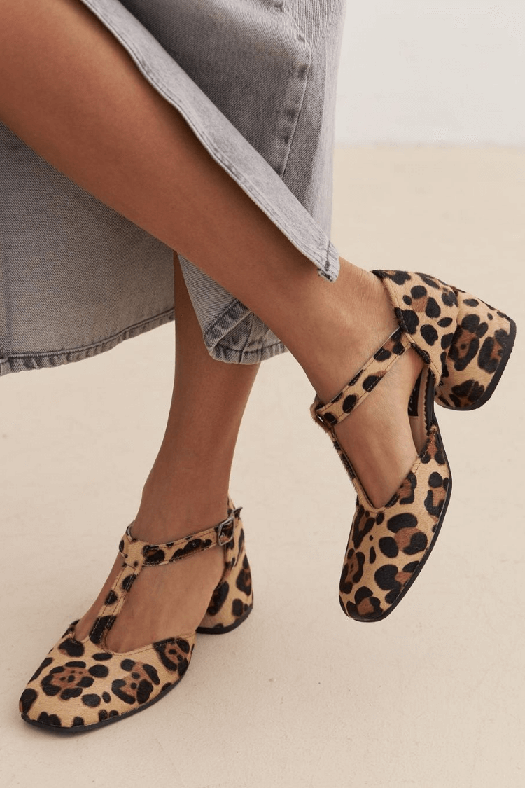 CAROL LEOPARD T-STRAP BLOCK HEELS
