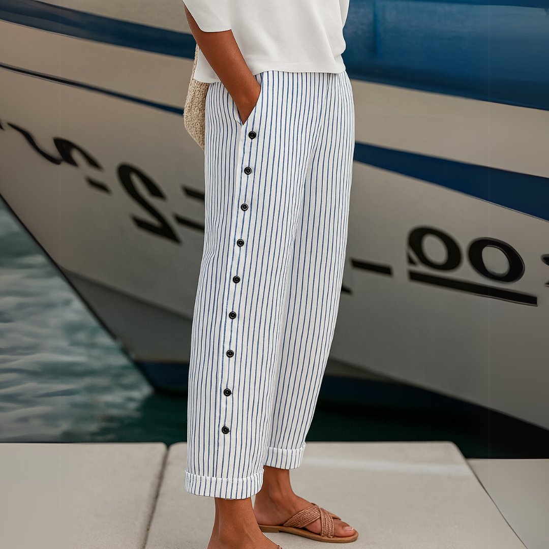 Sarah - Seabreeze Stripe Button Trousers