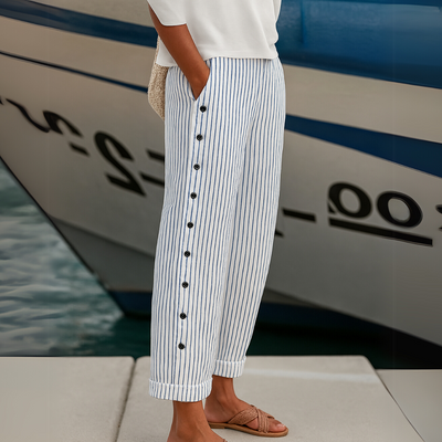 Sarah - Seabreeze Stripe Button Trousers