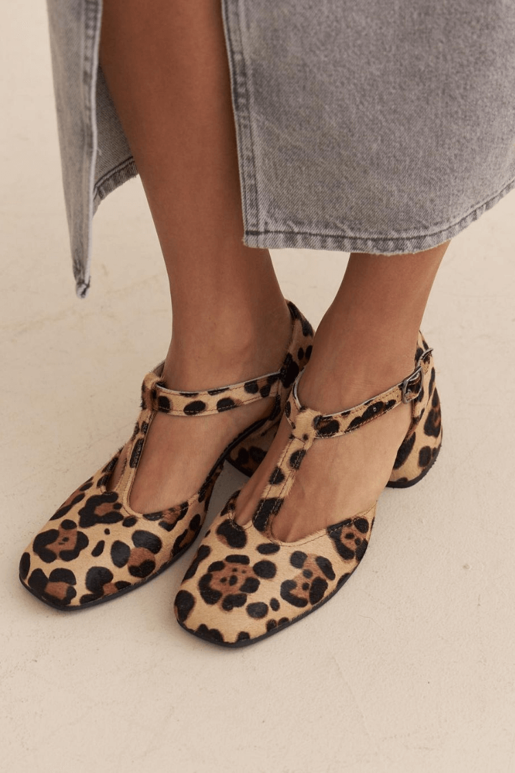 CAROL LEOPARD T-STRAP BLOCK HEELS