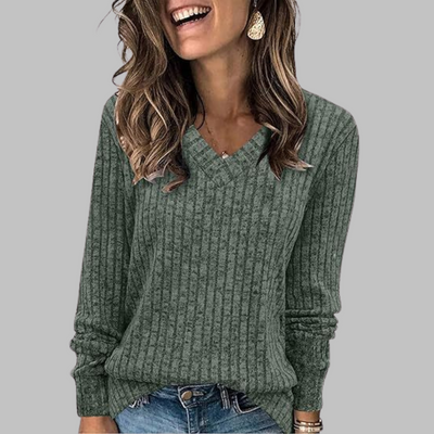 Alicia | Comfy V-Neck Long Sleeve Sweater