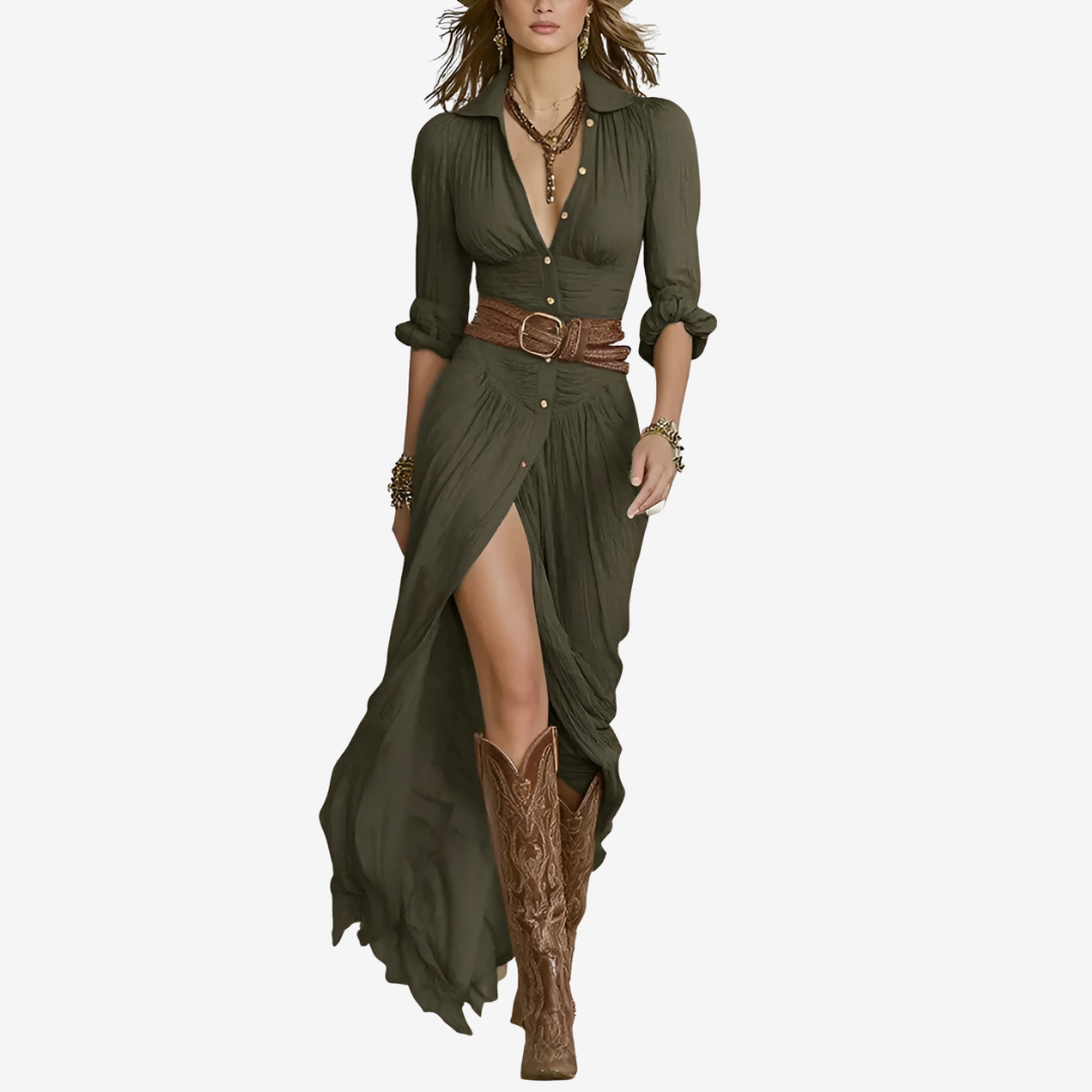 Zelda Maxi Belted Fluid Dress