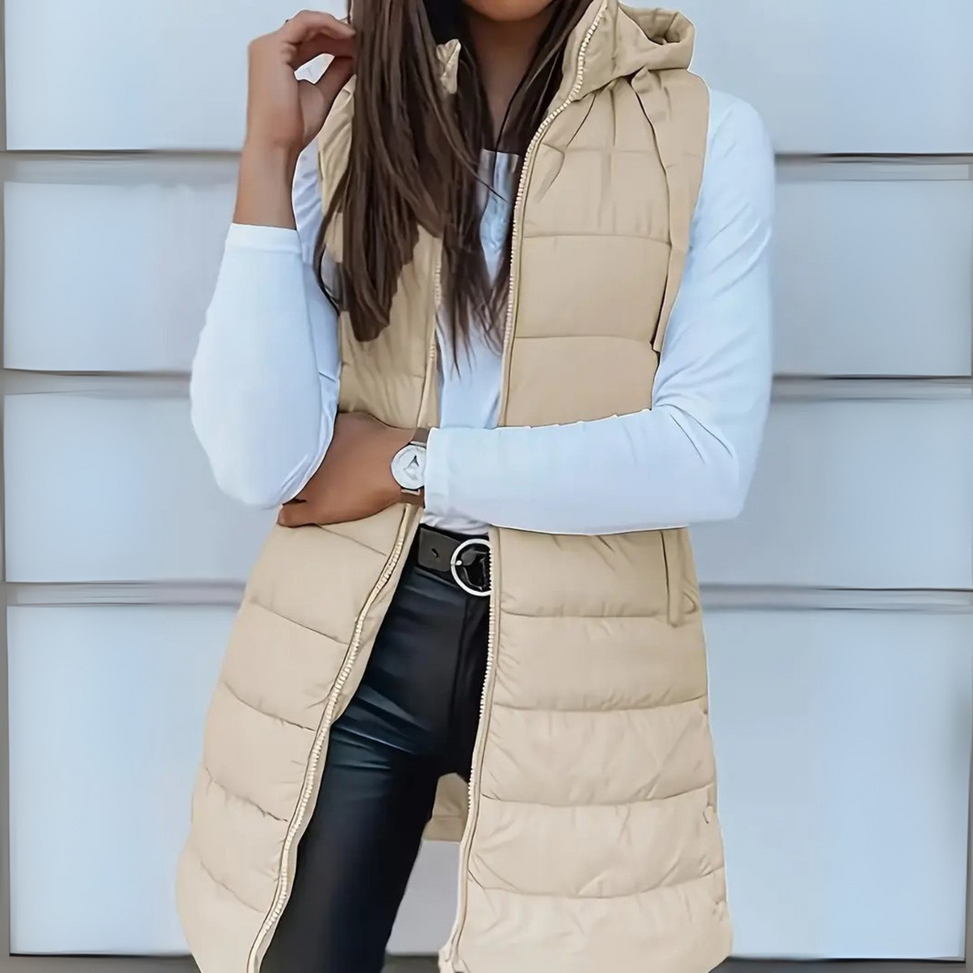 Yasmine - Casual Sleeveless Hood Long Puffer Vest
