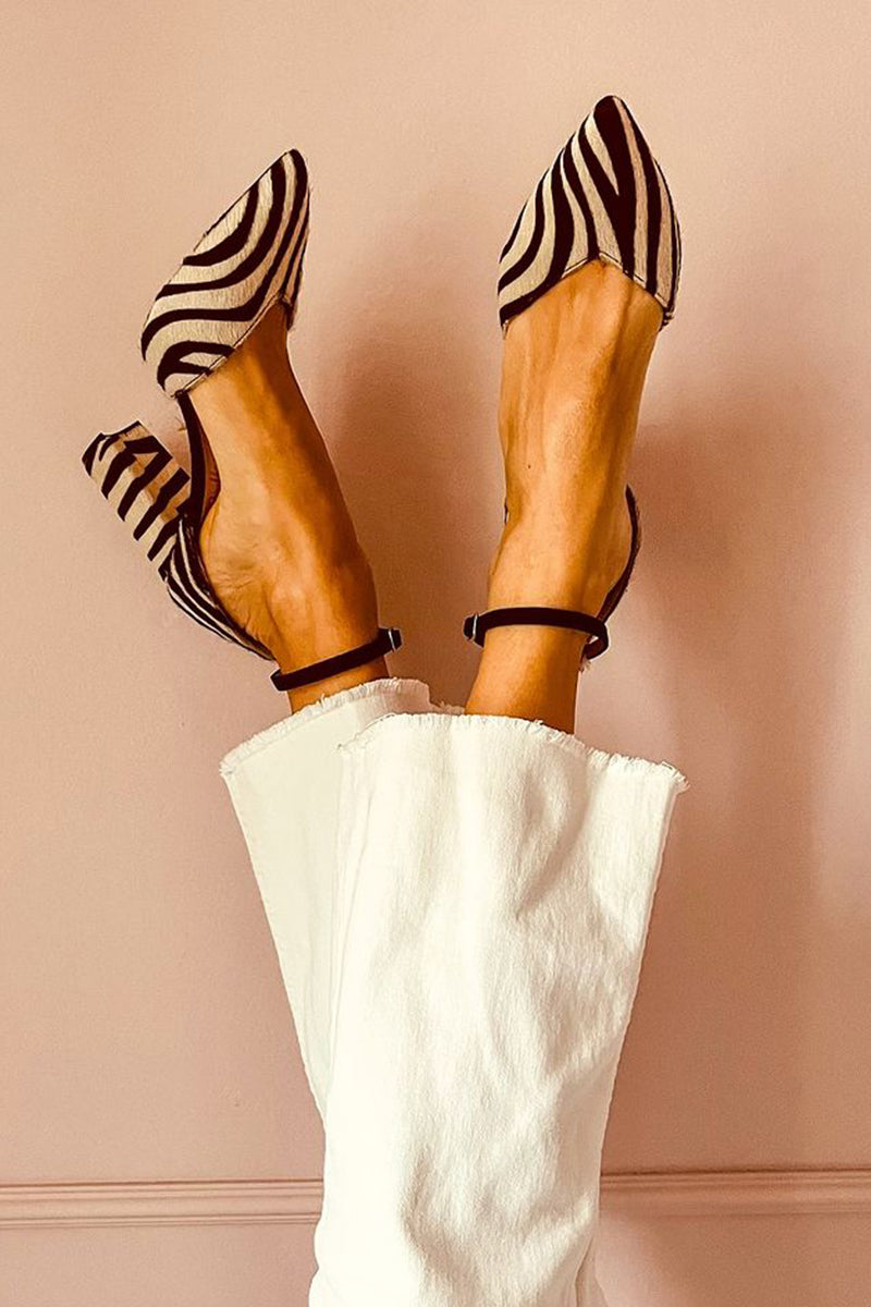Andrea ™ | Mid-heel sandals with ankle strap and zebra print