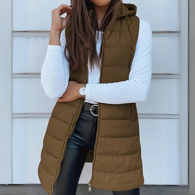 Yasmine - Casual Sleeveless Hood Long Puffer Vest