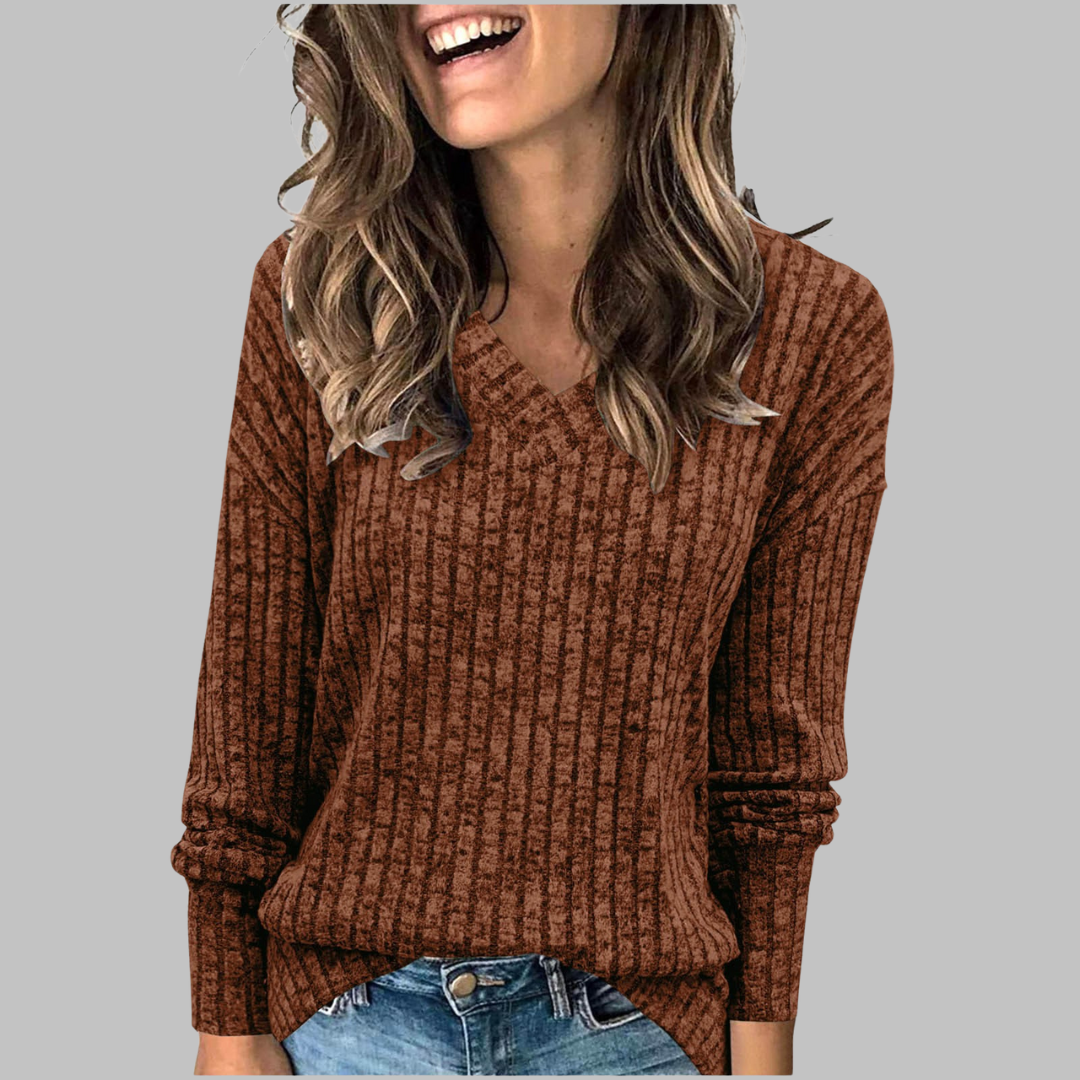Alicia | Comfy V-Neck Long Sleeve Sweater