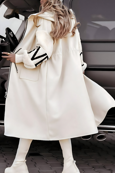 Janet | Long Hooded Coat with Knitted Sleeves for Women