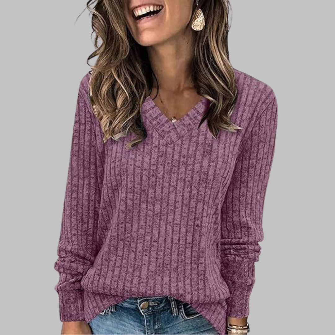 Alicia | Comfy V-Neck Long Sleeve Sweater
