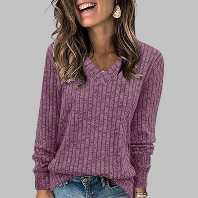 Alicia | Comfy V-Neck Long Sleeve Sweater