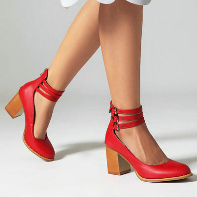 Heather | Smooth sandals with ankle strap and chunky heel