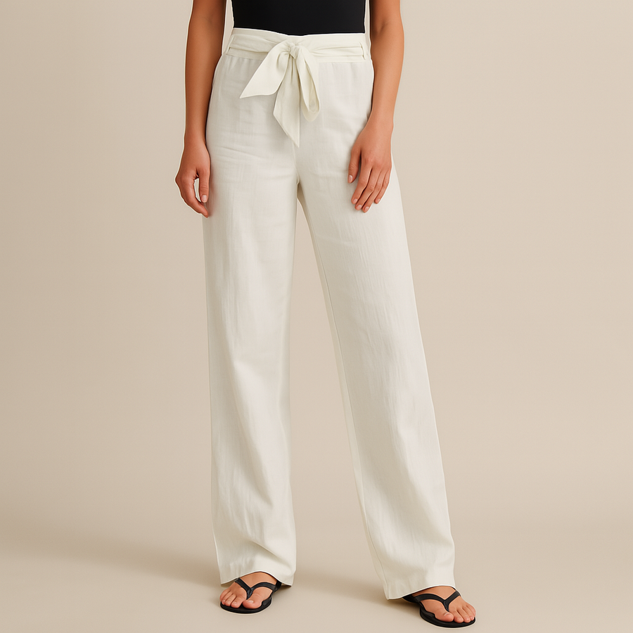 Jane - Elegant Tie Waist Linen Pants
