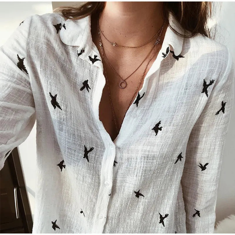 Kaia | Bird Print Long Sleeve Shirt