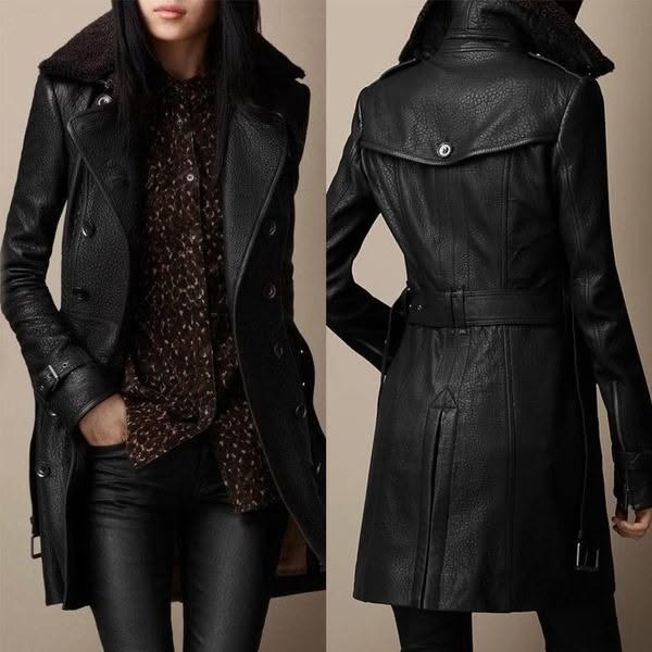Elizabeth | Long Leather Coat with Fur Collar for Women
