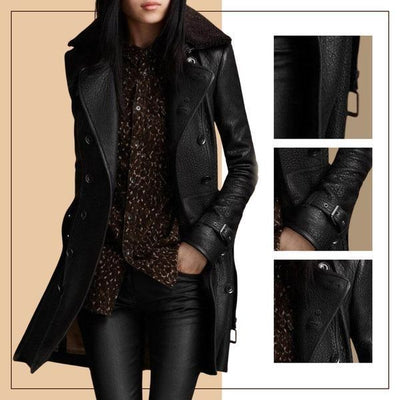 Elizabeth | Long Leather Coat with Fur Collar for Women