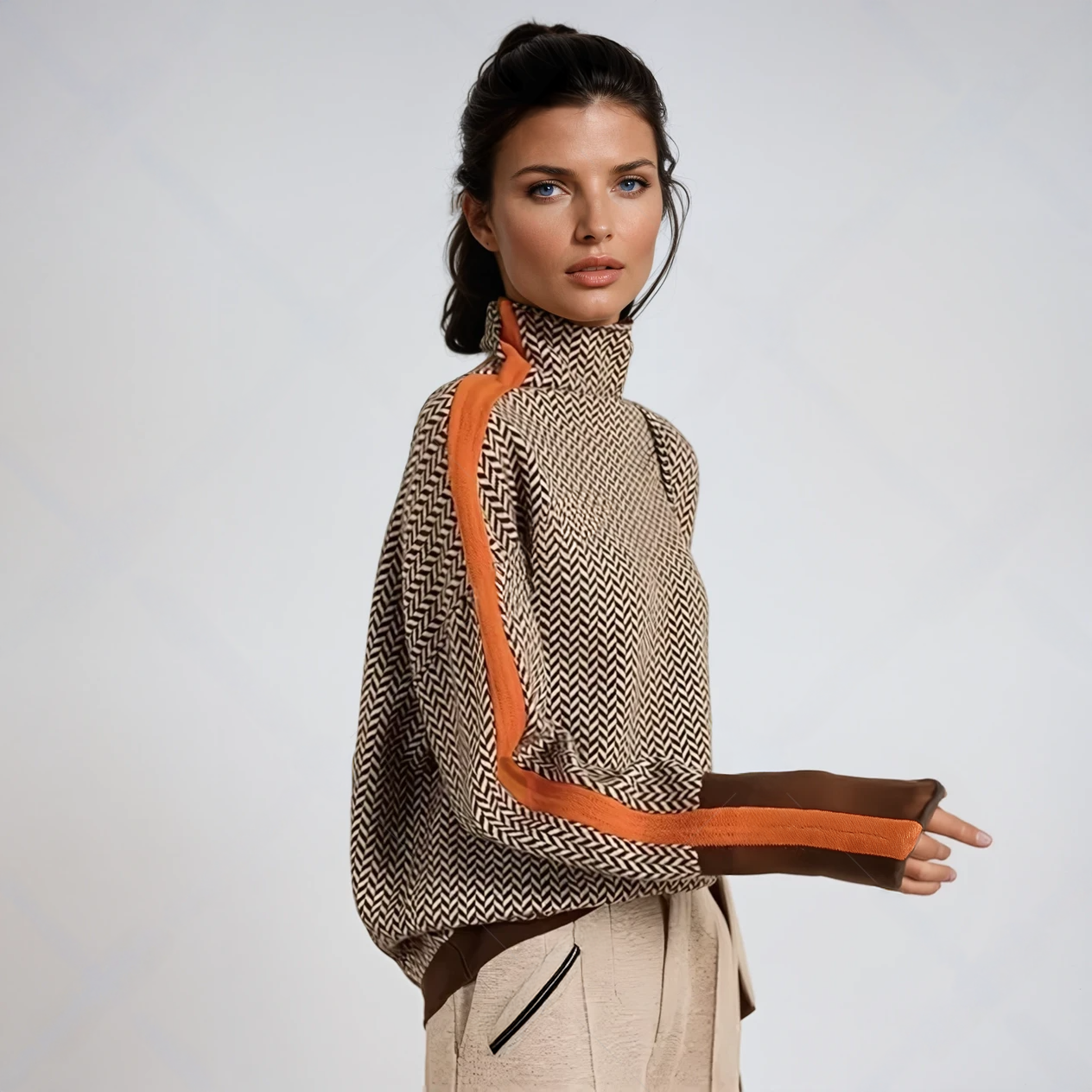 Hailey | Turtleneck sweater with striking contrasting stripes