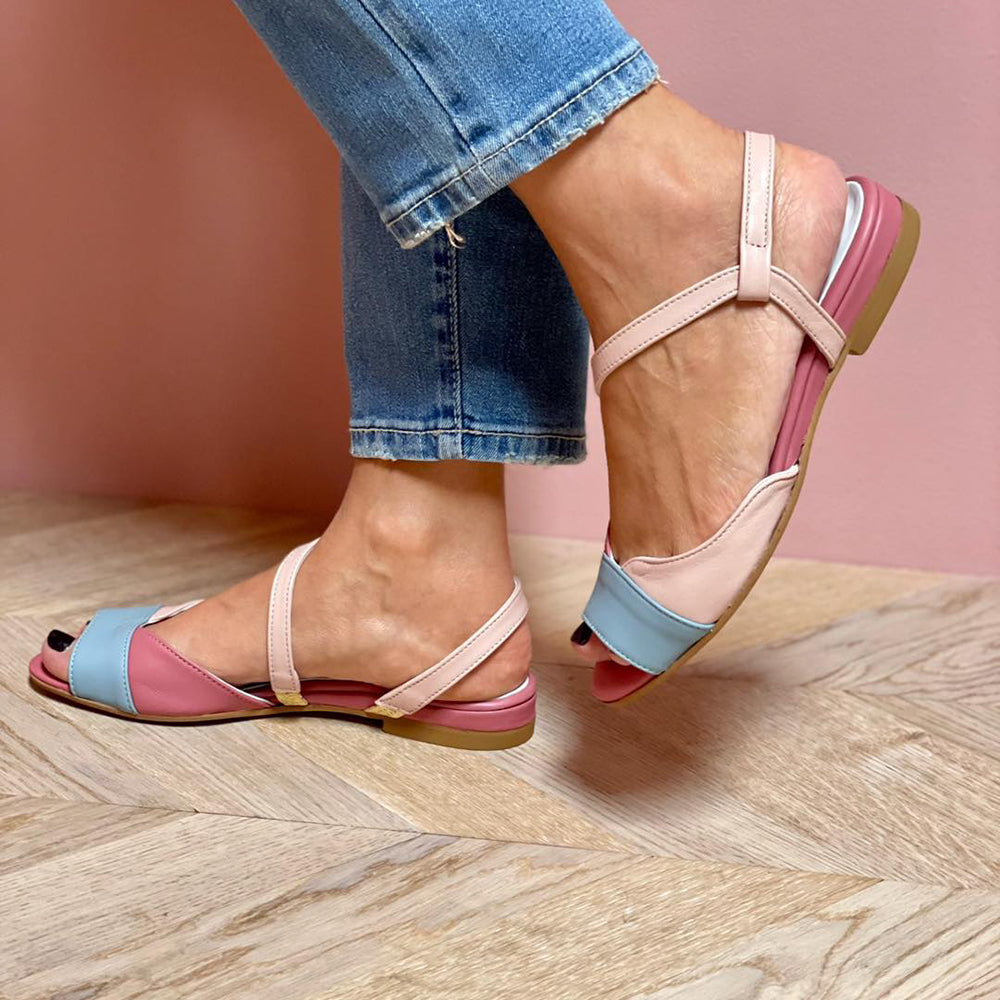 Melissa | Asymmetrical Pink Colour Block Sandals