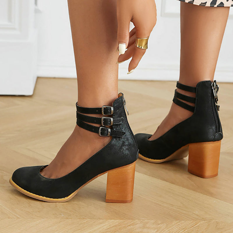 Heather | Smooth sandals with ankle strap and chunky heel