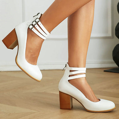 Heather | Smooth sandals with ankle strap and chunky heel