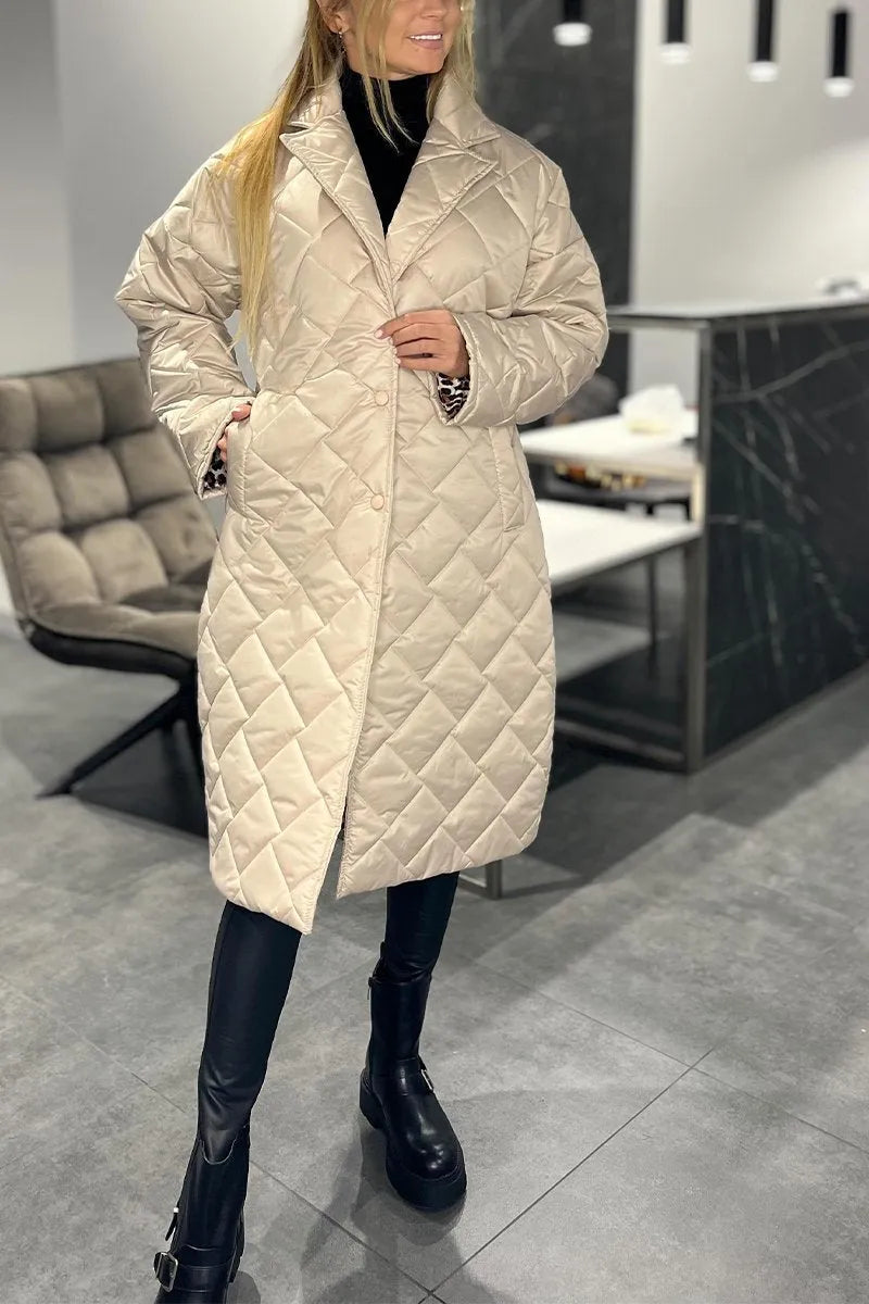 Kathleenv| Long Quilted Coat with Discreet Leopard Lining