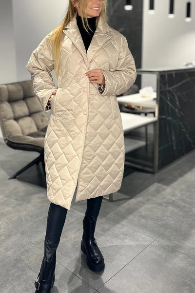 Kathleenv| Long Quilted Coat with Discreet Leopard Lining