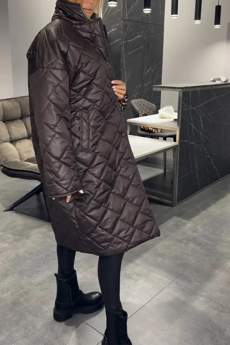 Kathleenv| Long Quilted Coat with Discreet Leopard Lining