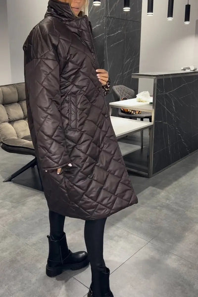 Kathleenv| Long Quilted Coat with Discreet Leopard Lining
