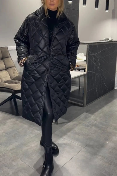 Kathleenv| Long Quilted Coat with Discreet Leopard Lining