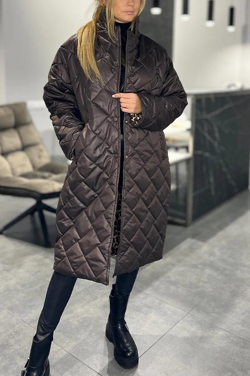 Kathleenv| Long Quilted Coat with Discreet Leopard Lining