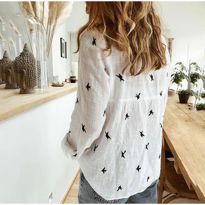 Kaia | Bird Print Long Sleeve Shirt